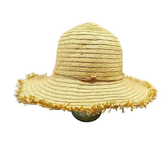 Tan Raw Edge Wide Brim Sun Hat OS - Picture 5 of 15